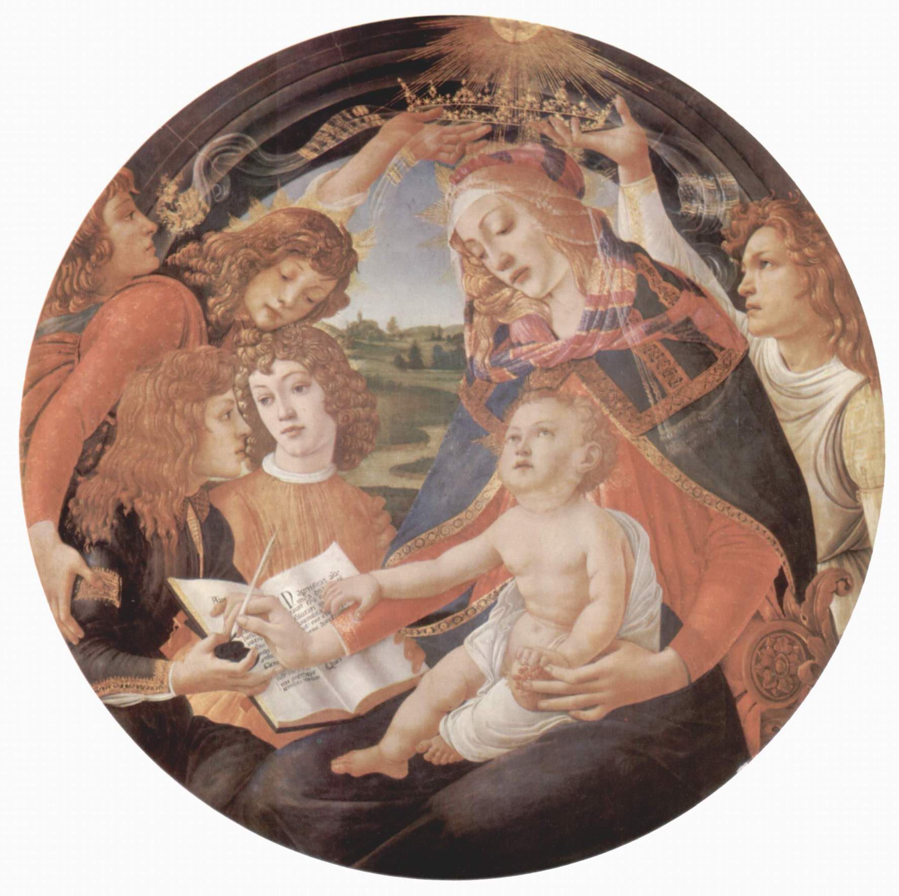 С. Ботичелли. Мадонна "Magnificat". Мария с младенцем Христом и пятью ангелами.                                     .